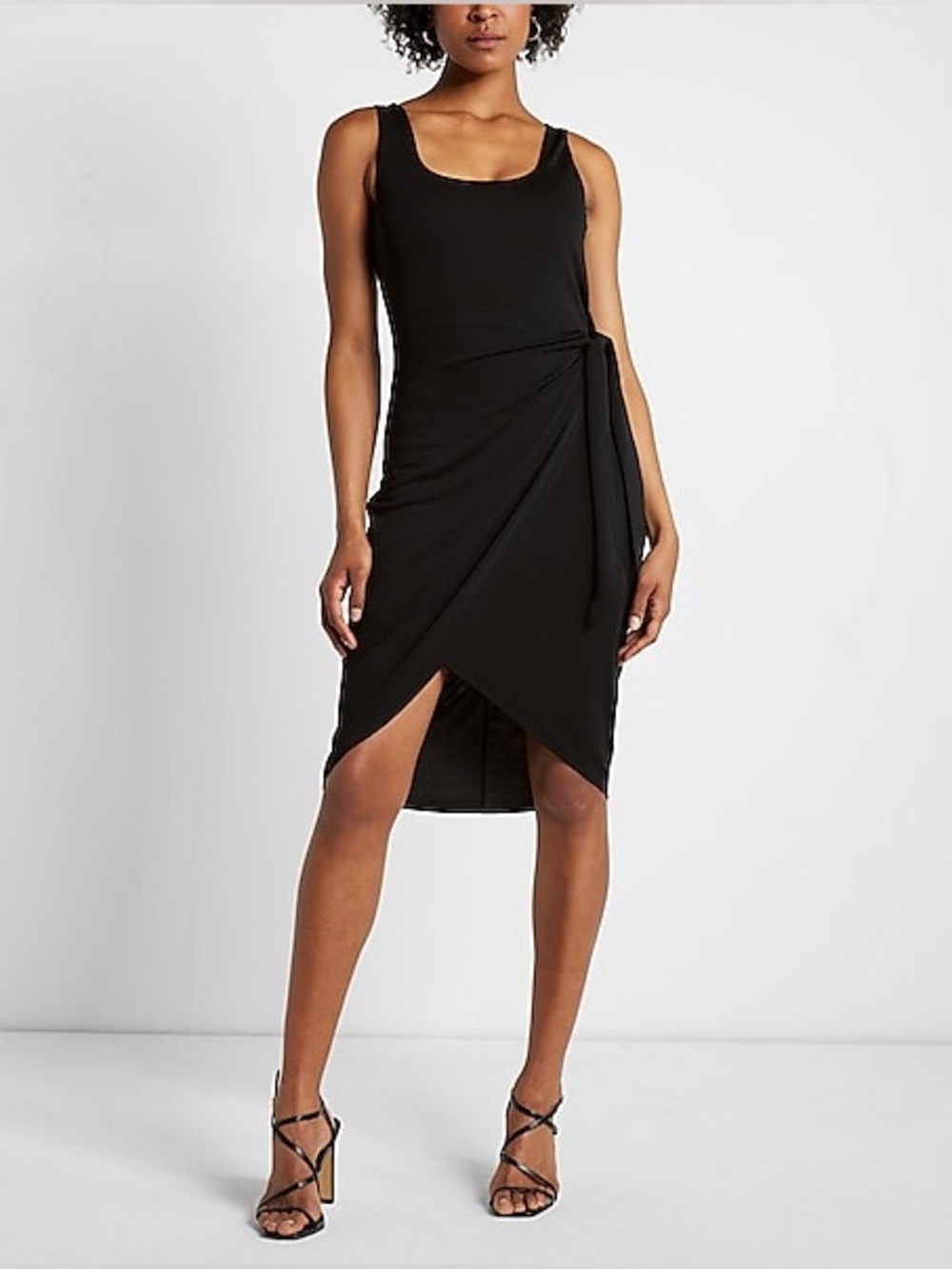 Express Body Contour Wrap Front Tie Waist Midi Dress with Built-In Shapewear S